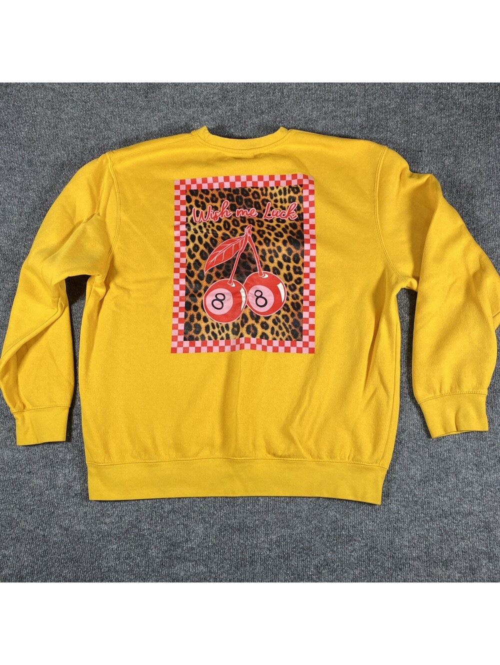 Lane Seven Sweatshirt Men’s XL  yellow  Wish Me Luck Cherry Crewneck Pullover